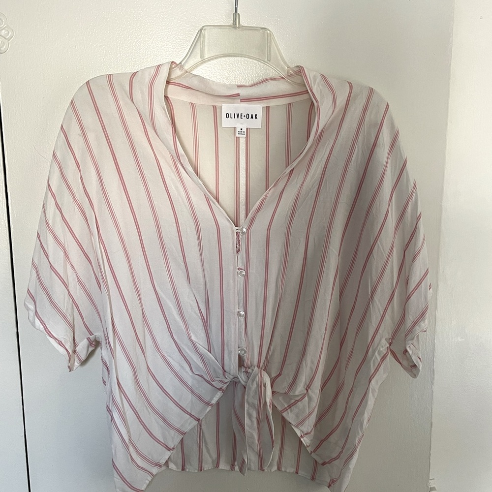 Olive and oak front tie blouse